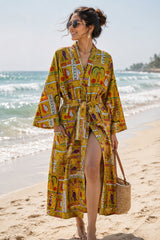 Cotton Kimono Handblock Printed Unisex Bathrobe - Free Size