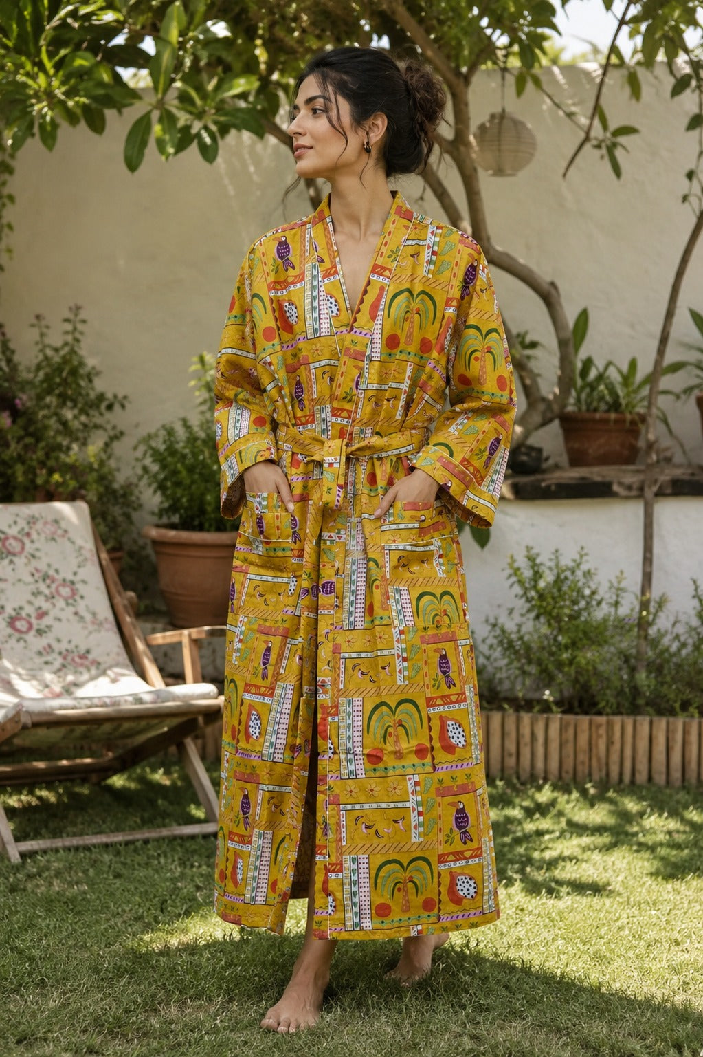 Cotton Kimono Handblock Printed Unisex Bathrobe - Free Size