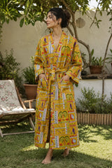 Cotton Kimono Handblock Printed Unisex Bathrobe - Free Size