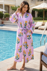 Cotton Kimono Handblock Printed Unisex Bathrobe - Free Size