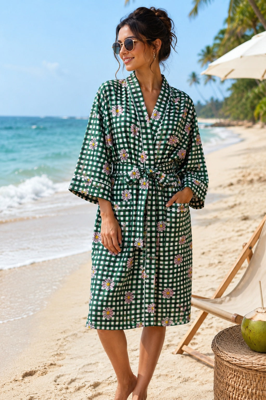 Cotton Kimono Handblock Printed Unisex Bathrobe - Free Size
