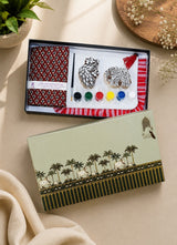 DIY Block Printing Kit – Handmade Diary, White Pouch, 2 Wooden Blocks & Paint Set