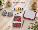 DIY Block Printing Kit – Handmade Diary, White Pouch, 2 Wooden Blocks & Paint Set