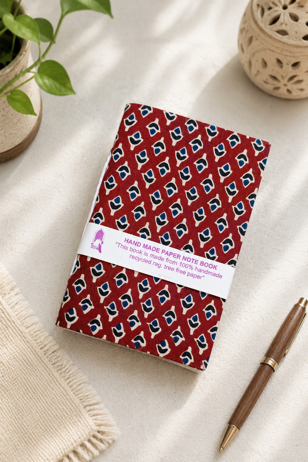 DIY Block Printing Kit – Handmade Diary, White Pouch, 2 Wooden Blocks & Paint Set