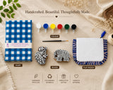 DIY Block Printing Kit – Handmade Diary, White Pouch, 2 Wooden Blocks & Paint Set