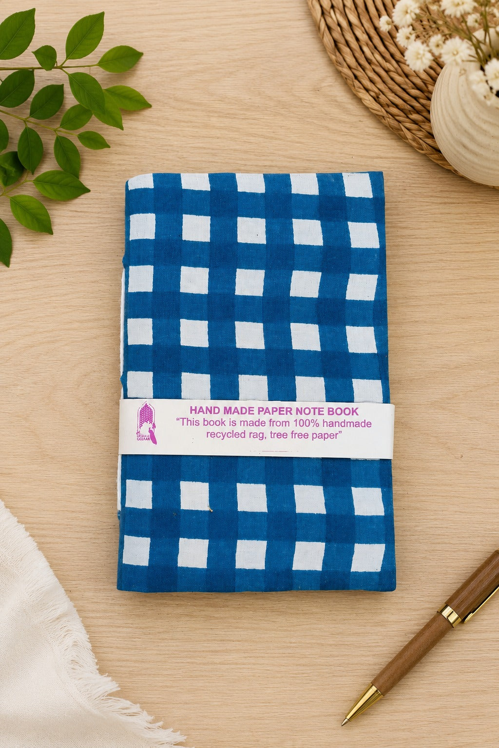 DIY Block Printing Kit – Handmade Diary, White Pouch, 2 Wooden Blocks & Paint Set