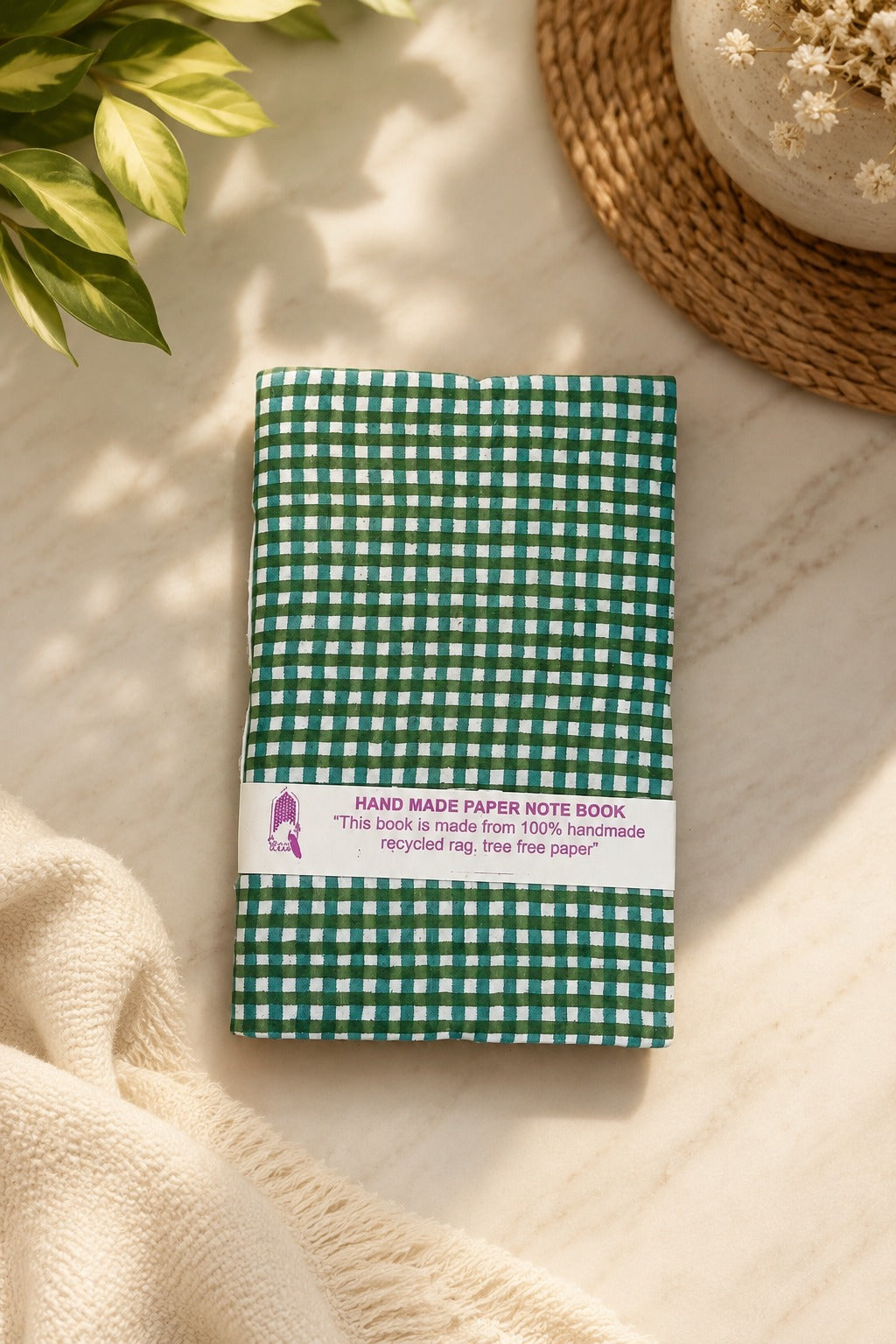 DIY Block Printing Kit – Handmade Diary, White Pouch, 2 Wooden Blocks & Paint Set