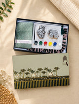 DIY Block Printing Kit – Handmade Diary, White Pouch, 2 Wooden Blocks & Paint Set