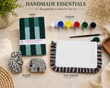 DIY Block Printing Kit – Handmade Diary, White Pouch, 2 Wooden Blocks & Paint Set