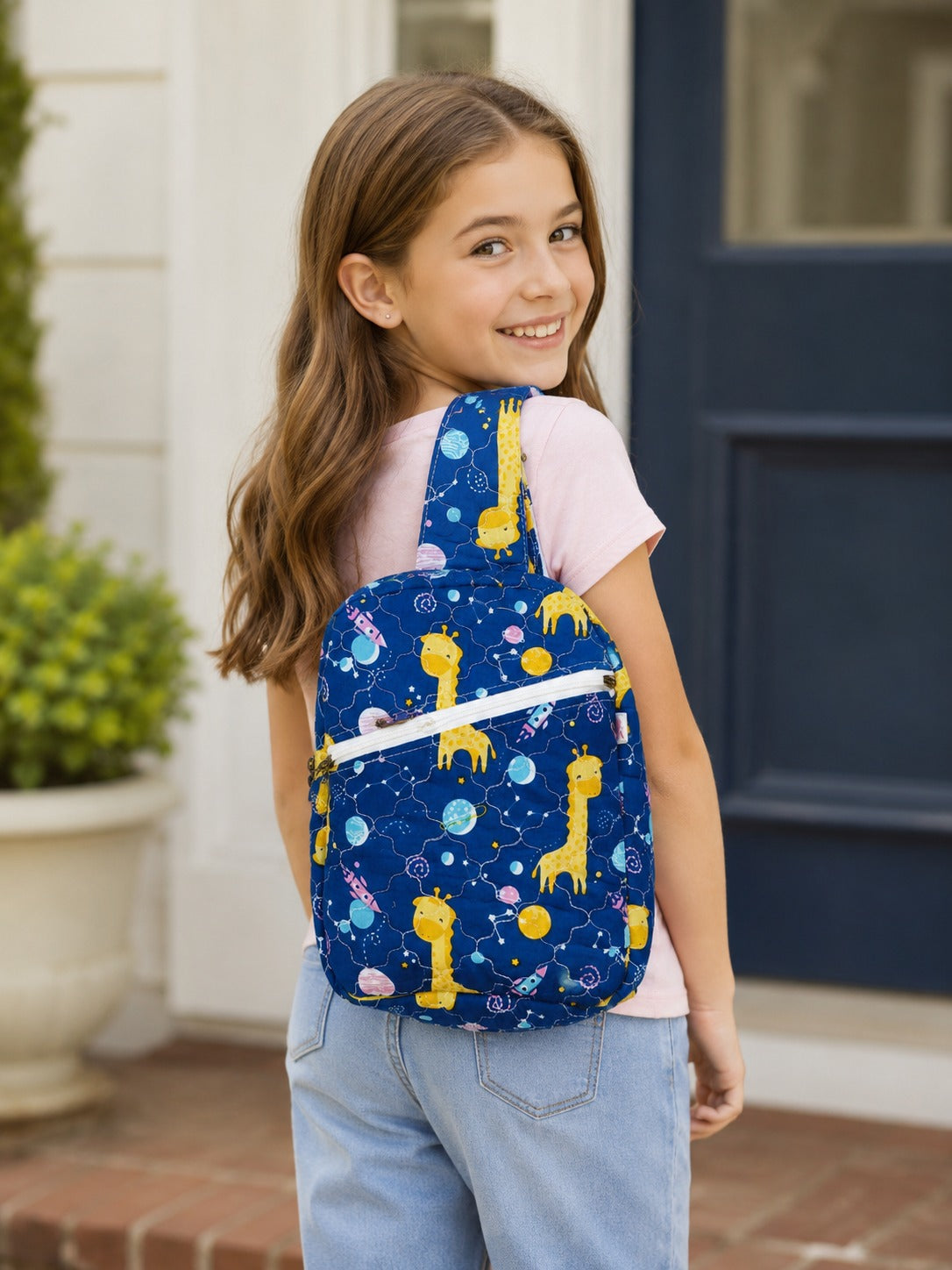 Handblock Printed Cotton Kids’ One Strap Backpack with Adjustable Straps