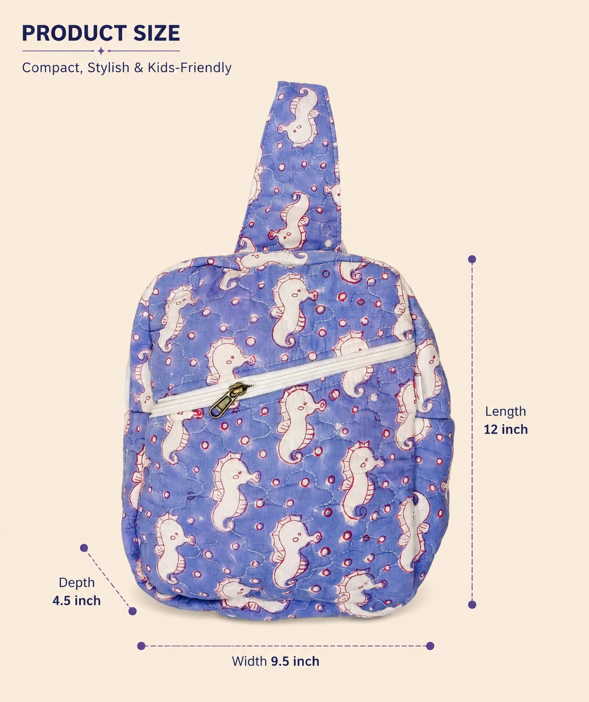 Handblock Printed Cotton Kids’ One Strap Backpack with Adjustable Straps
