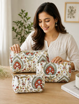Set of 3 cosmetic bag/pouches with waterproof lining