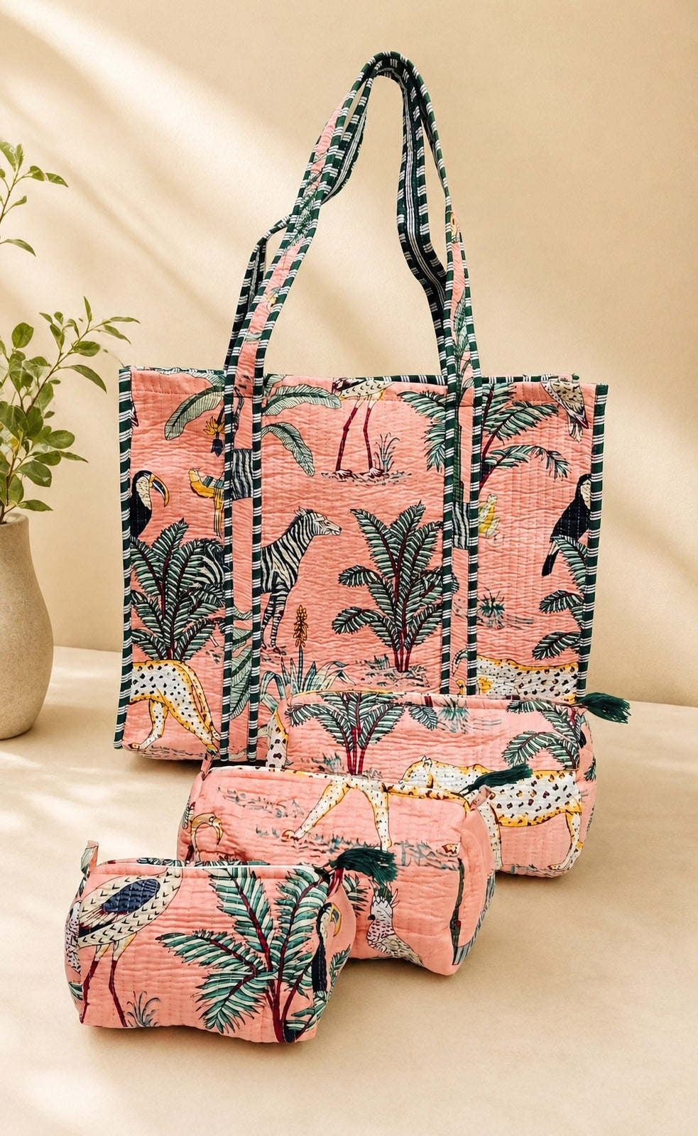 Stylish Tote Bag with 3 Coordinated Utility Pouches with Gift Box