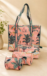 Stylish Tote Bag with 3 Coordinated Utility Pouches with Gift Box