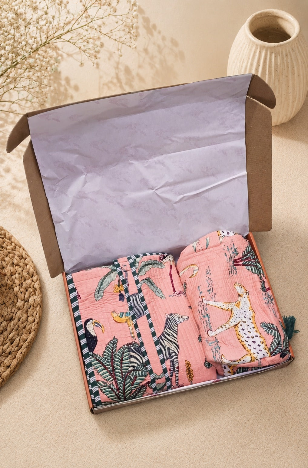 Stylish Tote Bag with 3 Coordinated Utility Pouches with Gift Box