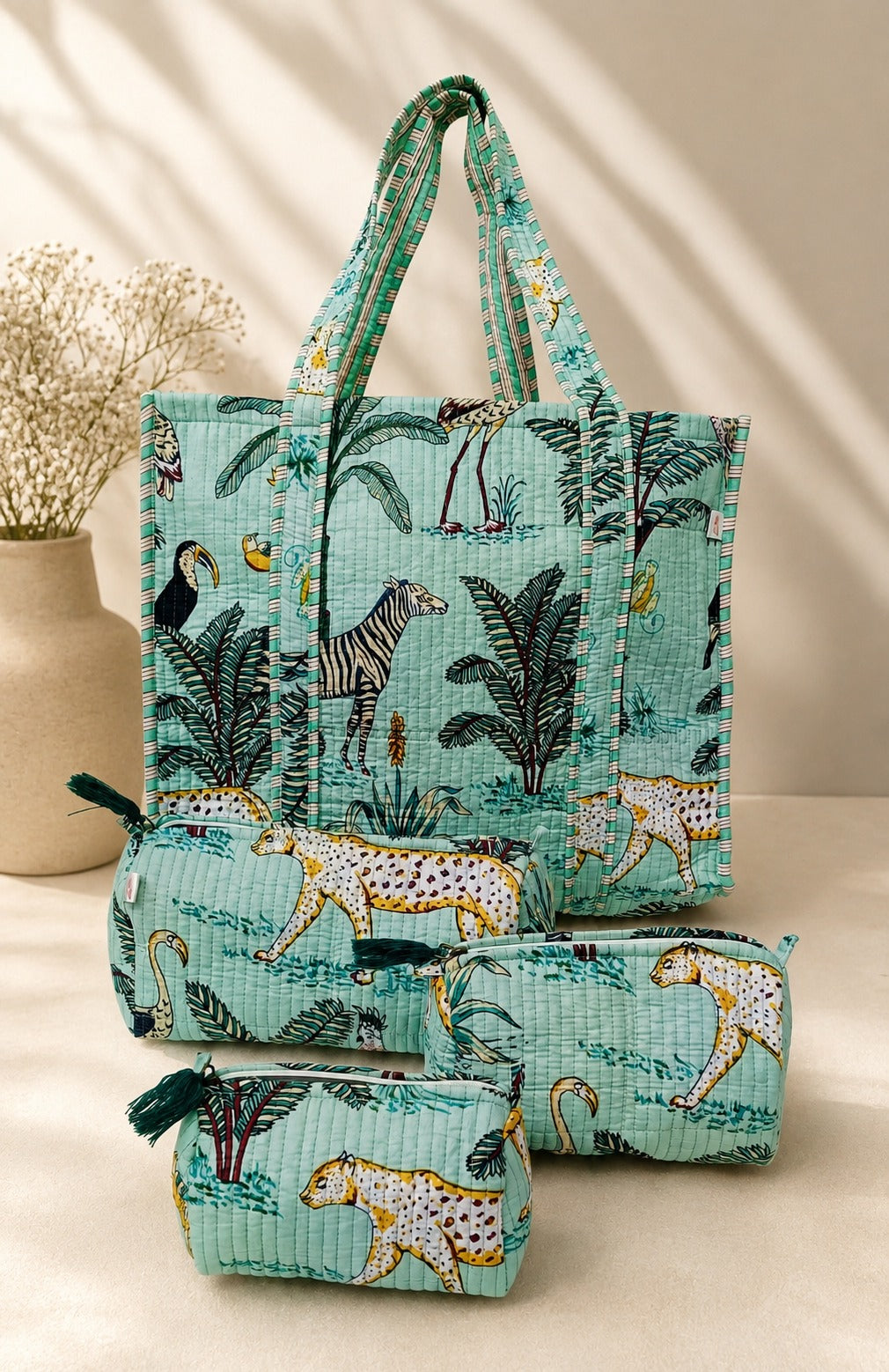 Stylish Tote Bag with 3 Coordinated Utility Pouches with Gift Box