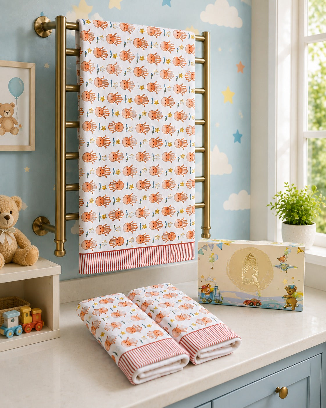 Kids Gift Set - Handblock Printed Towels - 1 Bath + 2 Hand Towels