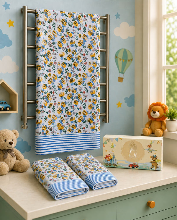Kids Gift Set - Handblock Printed Towels - 1 Bath + 2 Hand Towels