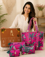 Stylish Tote Bag with 3 Coordinated Utility Pouches with Gift Box