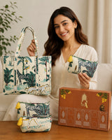 Stylish Tote Bag with 3 Coordinated Utility Pouches with Gift Box