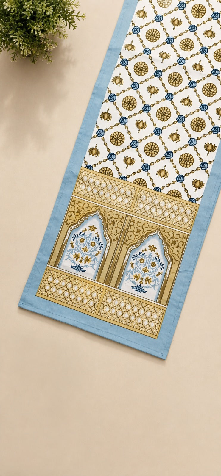 Gift Box with Handblock Printed Canvas Cotton Table Runner & Set Of 6 Mats,