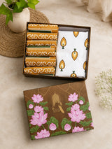 Gift Box with Handblock Printed Canvas Cotton Table Runner & Set Of 6 Mats