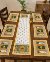 Gift Box with Handblock Printed Canvas Cotton Table Runner & Set Of 6 Mats