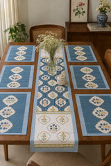 Gift Box with Handblock Printed Canvas Cotton Table Runner & Set Of 6 Mats