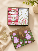 Gift Box with Handblock Printed Canvas Cotton Table Runner & Set Of 6 Mats