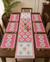 Gift Box with Handblock Printed Canvas Cotton Table Runner & Set Of 6 Mats
