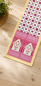 Gift Box with Handblock Printed Canvas Cotton Table Runner & Set Of 6 Mats
