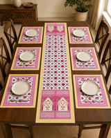 Gift Box with Handblock Printed Canvas Cotton Table Runner & Set Of 6 Mats