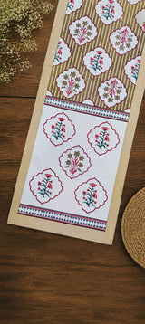 Gift Box with Handblock Printed Canvas Cotton Table Runner & Set Of 6 Mats