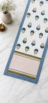 Gift Box with Handblock Printed Canvas Cotton Table Runner & Set Of 6 Mats