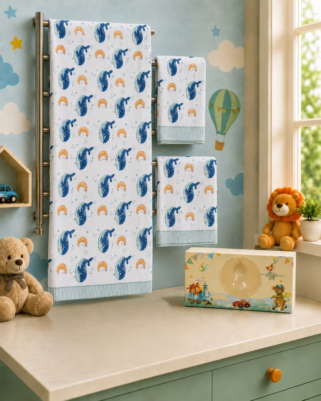 Kids Gift Set - Handblock Printed Towels - 1 Bath + 2 Hand Towels