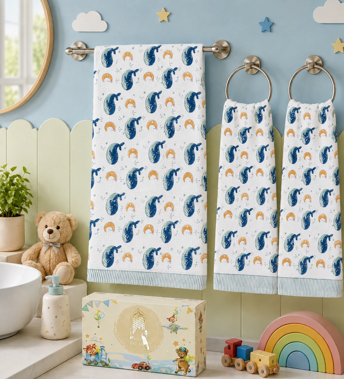 Kids Gift Set - Handblock Printed Towels - 1 Bath + 2 Hand Towels