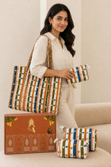 Stylish Tote Bag with 3 Coordinated Utility Pouches with Gift Box