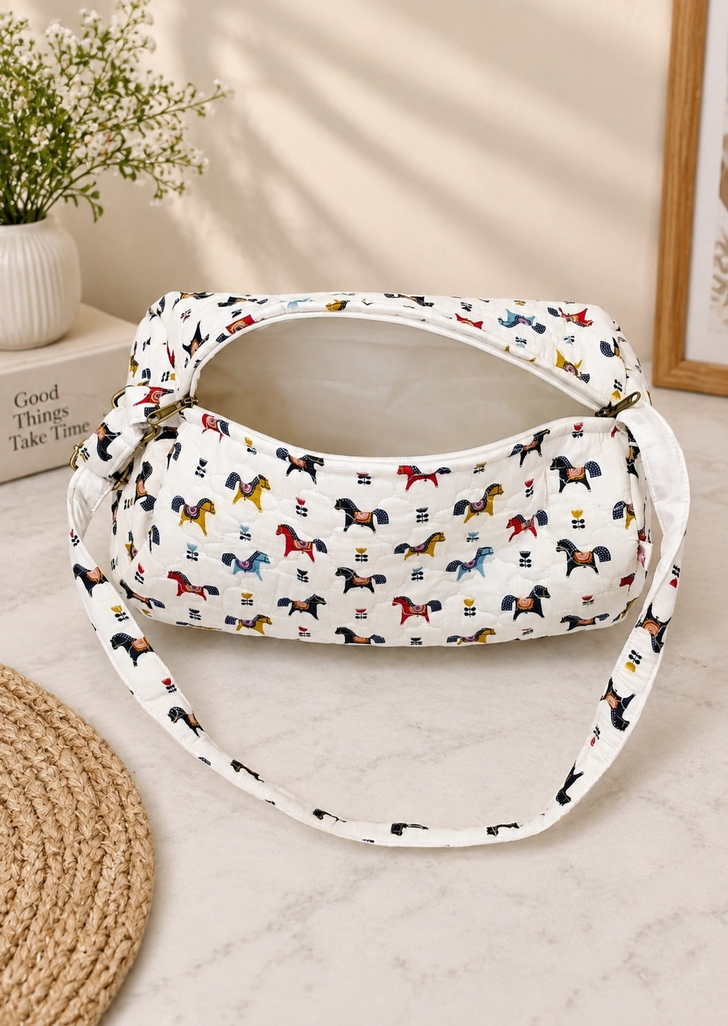 Handblock Printed Cotton Kids’ Duffle Bag with Adjustable Strap