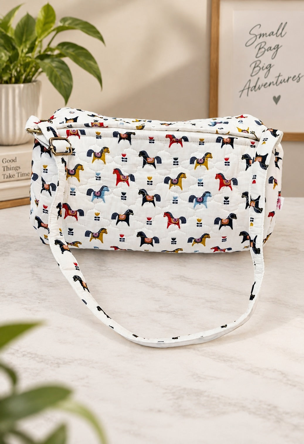 Handblock Printed Cotton Kids’ Duffle Bag with Adjustable Strap