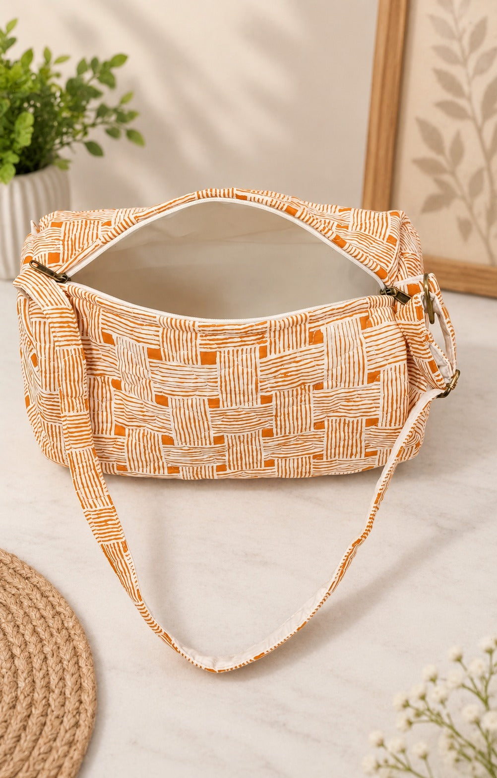 Handblock Printed Cotton Kids’ Duffle Bag with Adjustable Strap