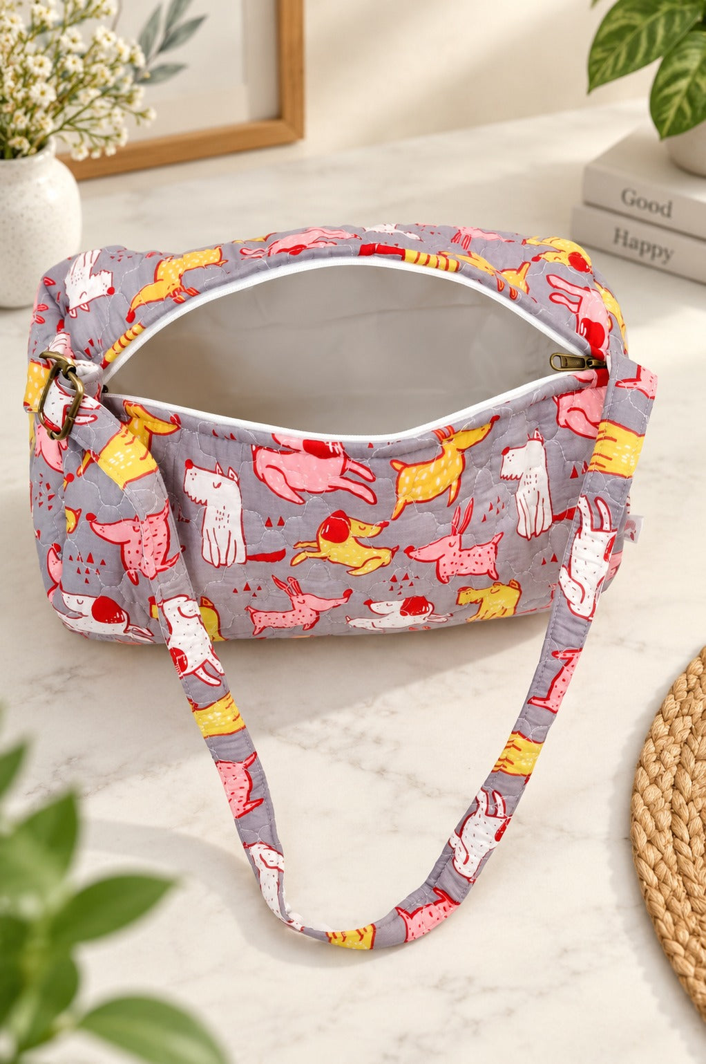 Handblock Printed Cotton Kids’ Duffle Bag with Adjustable Strap