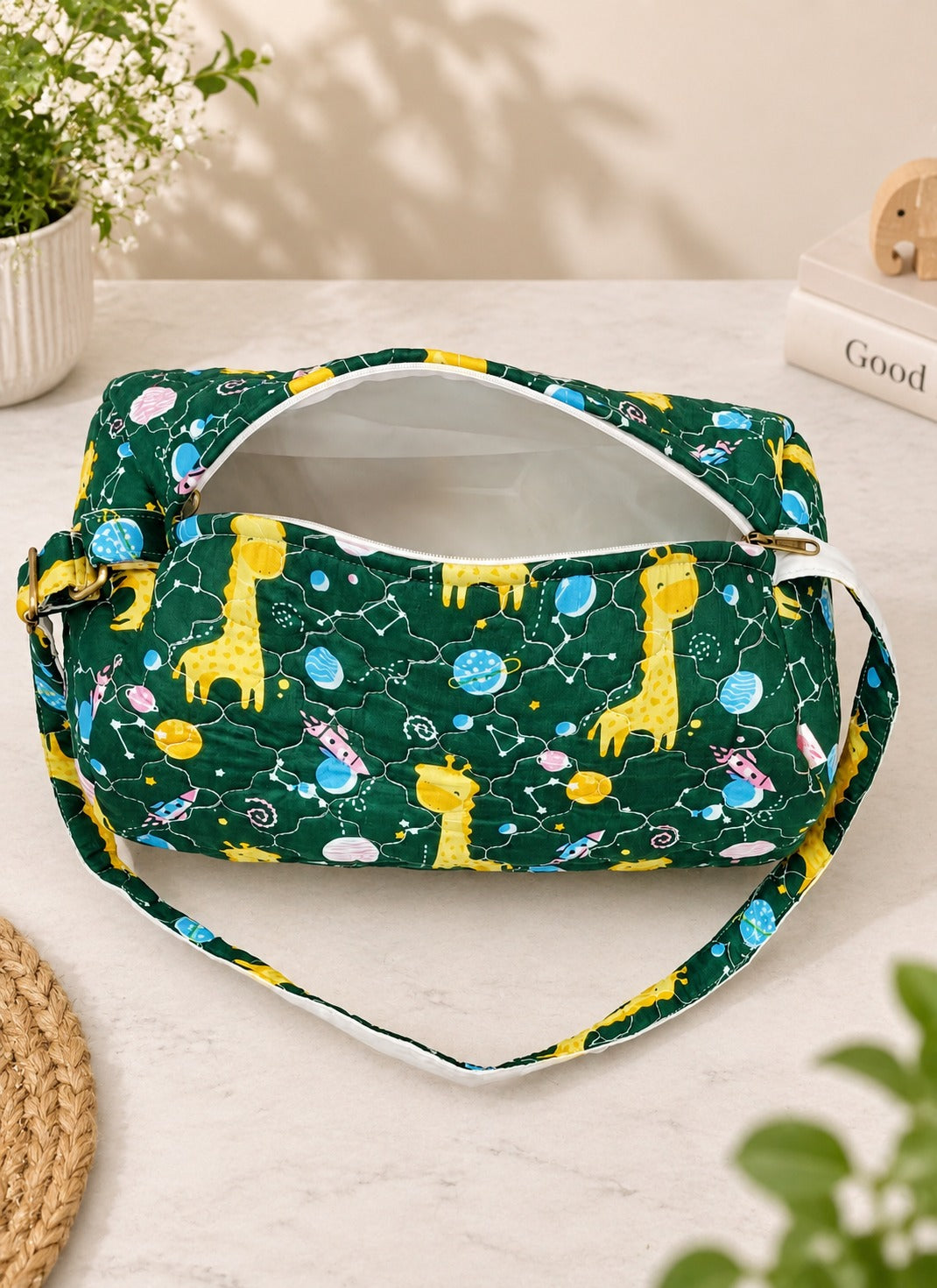 Handblock Printed Cotton Kids’ Duffle Bag with Adjustable Strap