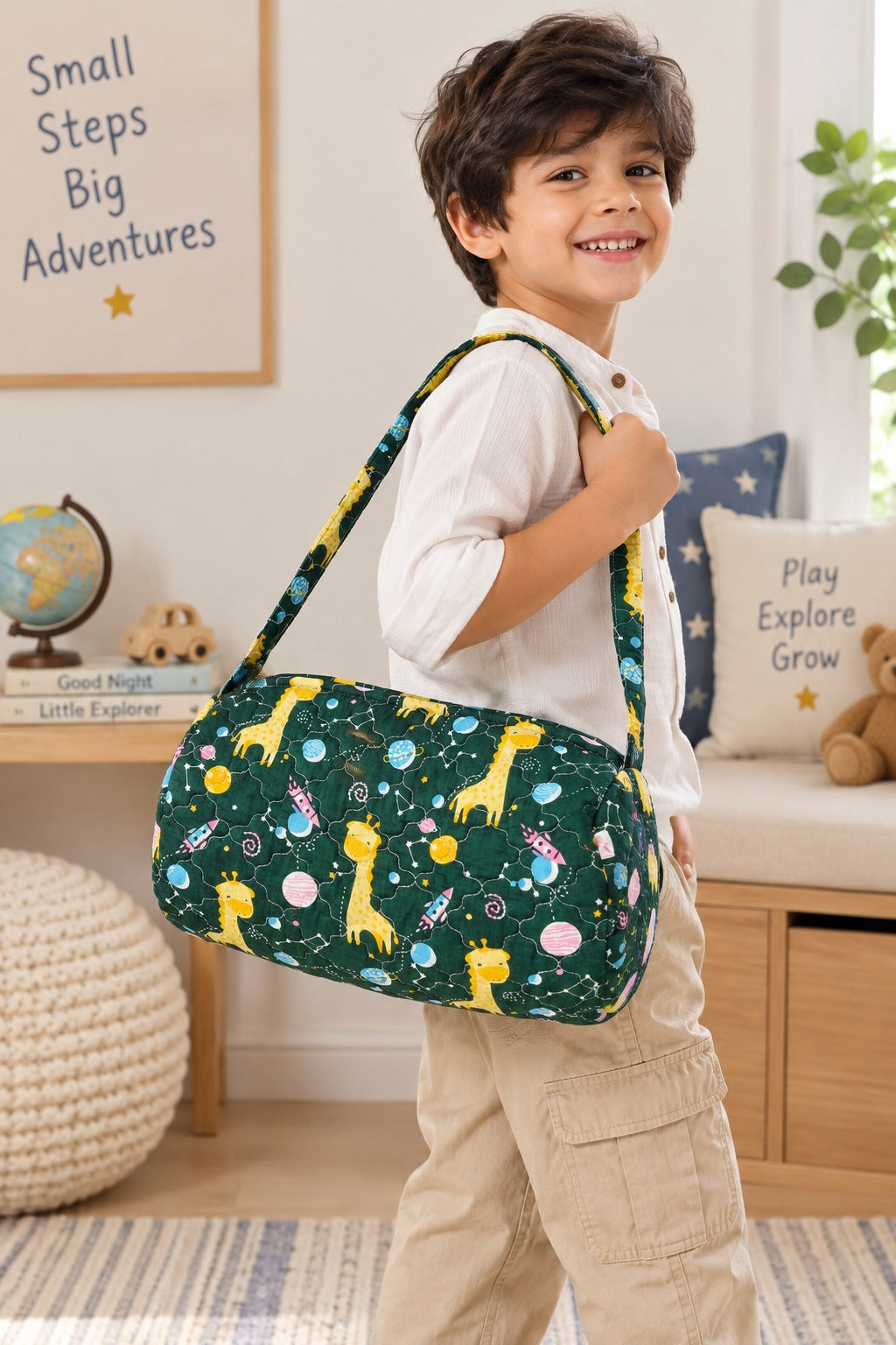 Handblock Printed Cotton Kids’ Duffle Bag with Adjustable Strap