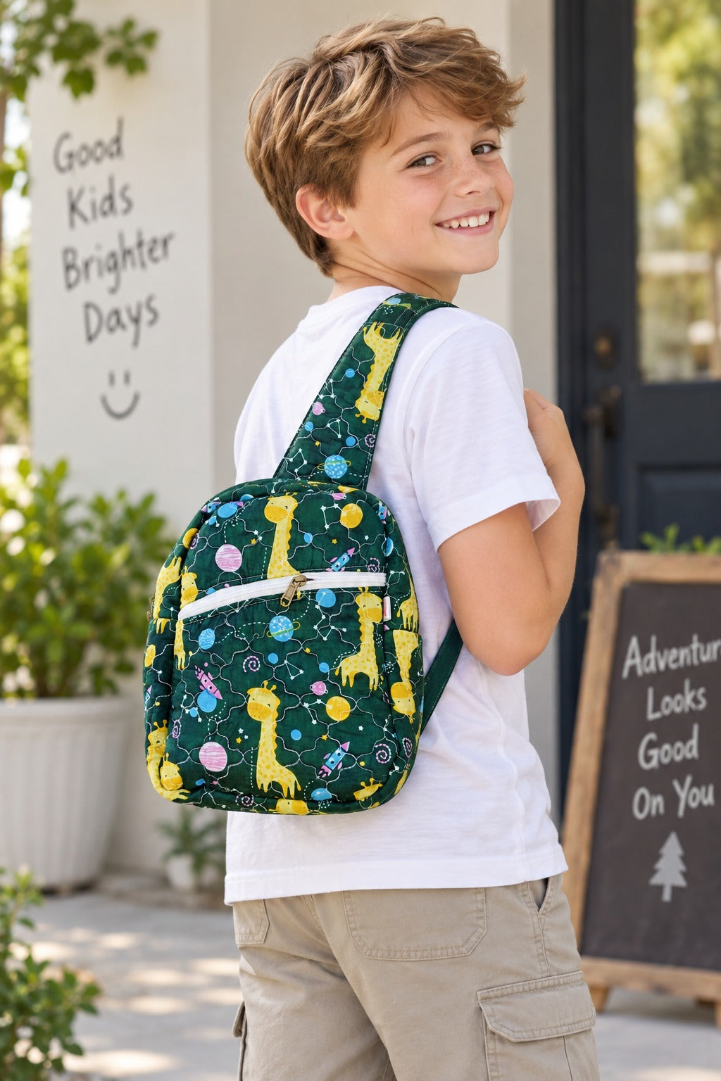 Handblock Printed Cotton Kids’ One Strap Backpack with Adjustable Straps