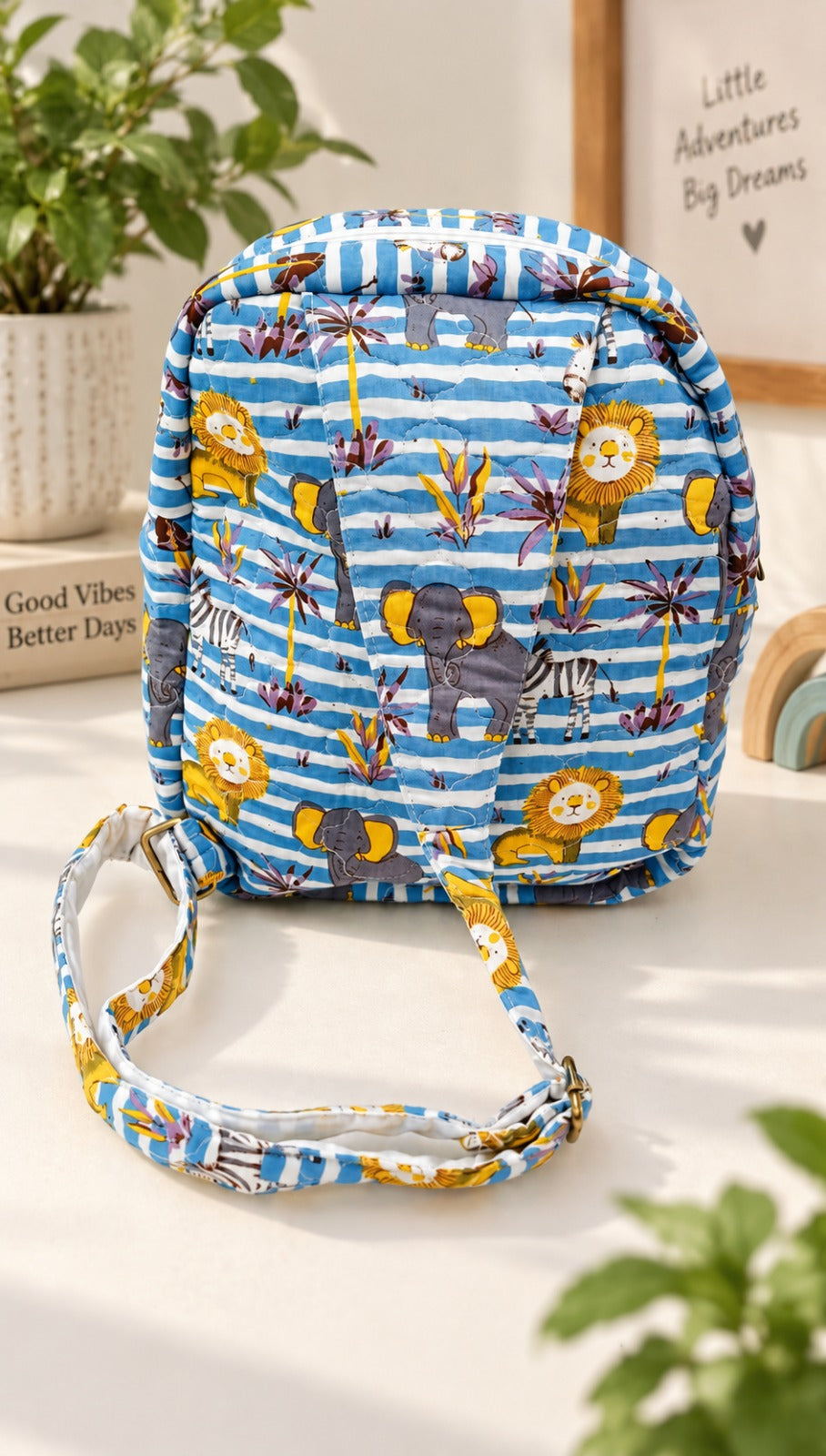 Handblock Printed Cotton Kids’ One Strap Backpack with Adjustable Straps