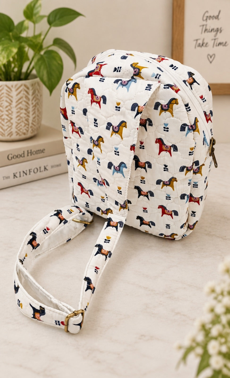Handblock Printed Cotton Kids’ One Strap Backpack with Adjustable Straps