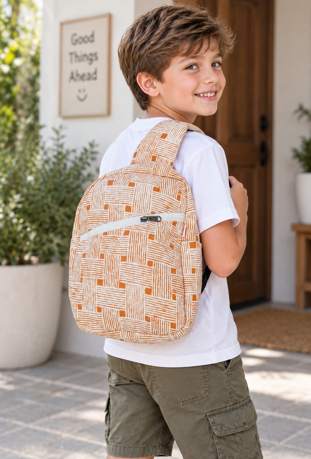 Handblock Printed Cotton Kids’ One Strap Backpack with Adjustable Straps