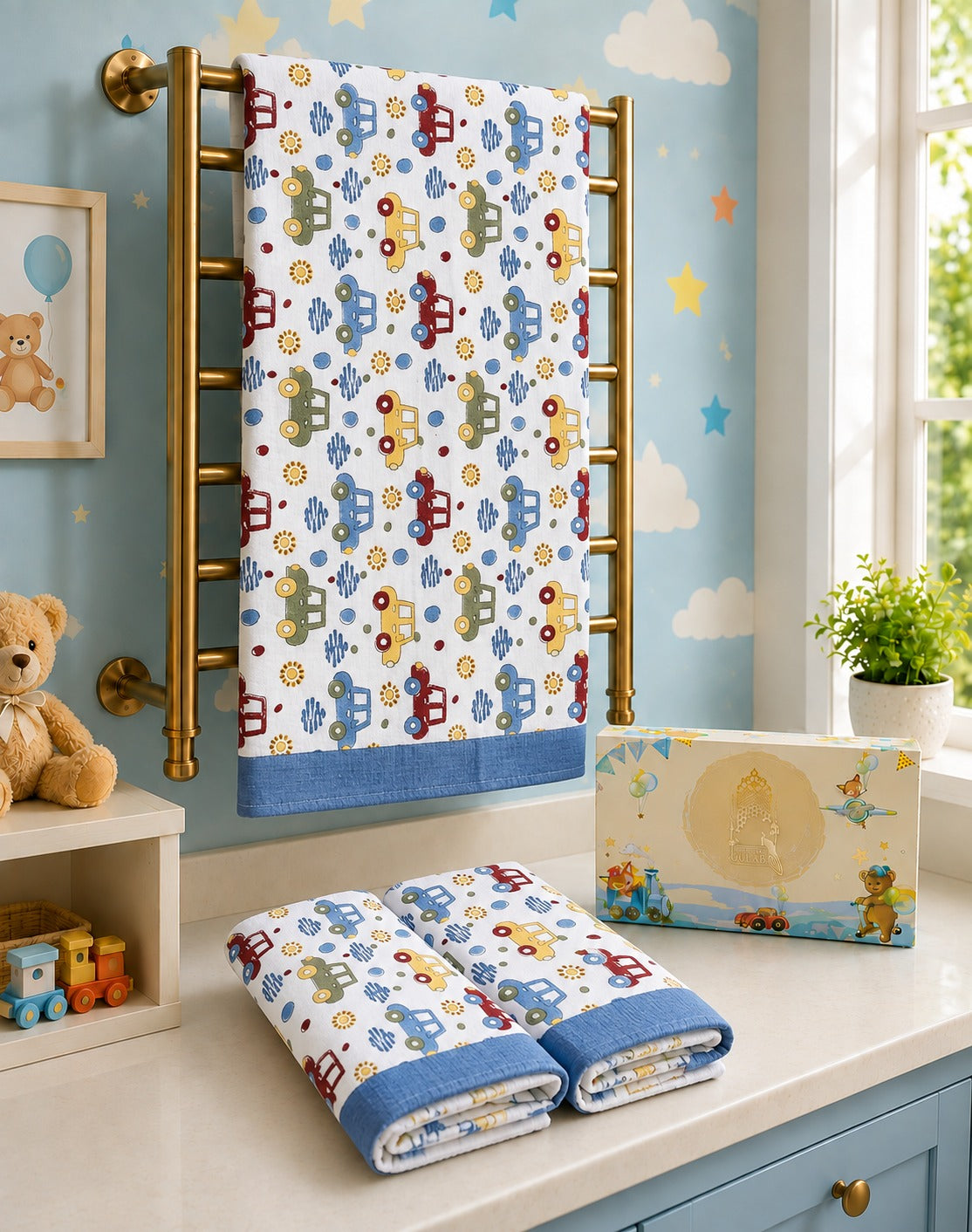 Kids Gift Set - Handblock Printed Towels - 1 Bath + 2 Hand Towels