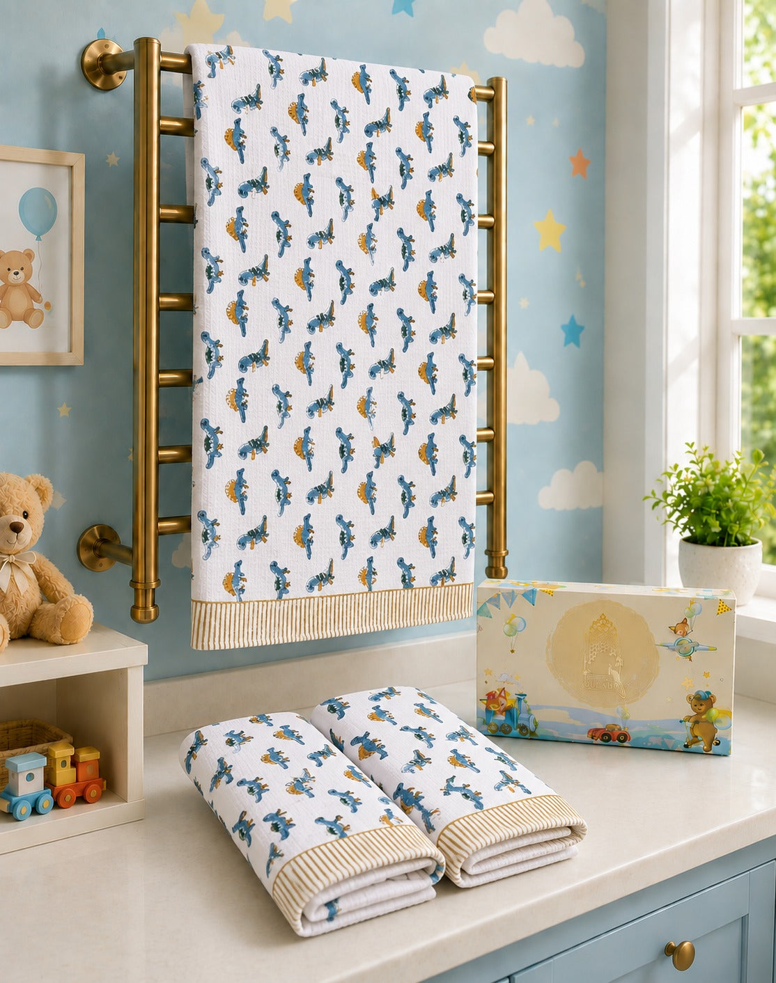 Kids Gift Set - Handblock Printed Towels - 1 Bath + 2 Hand Towels
