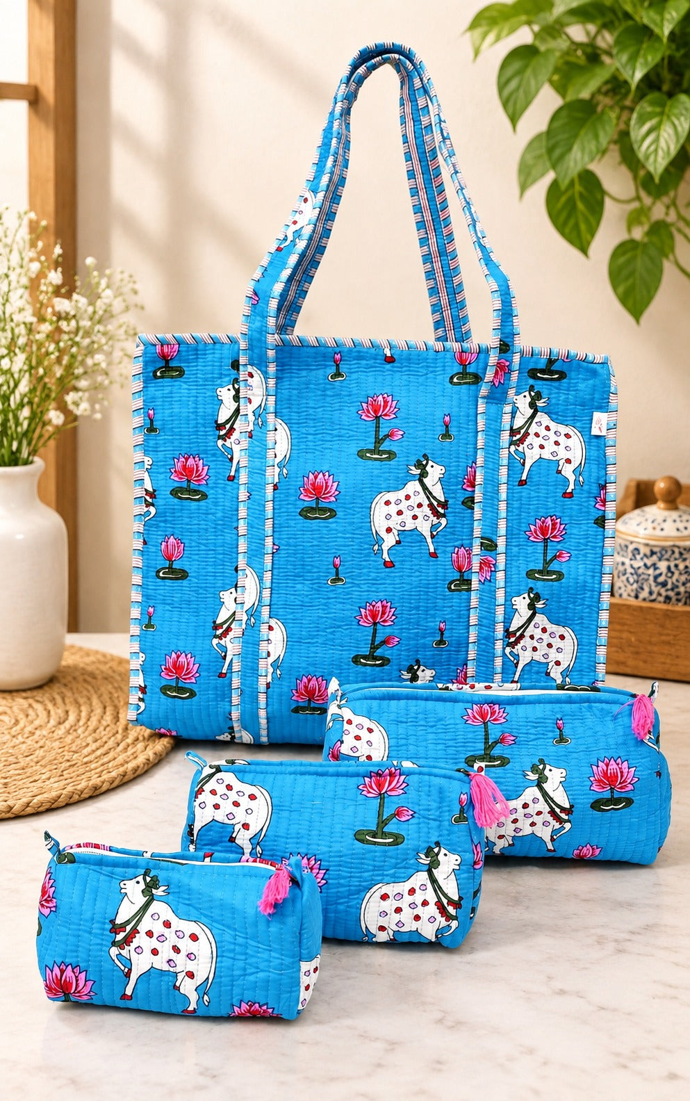 Cotton Tote Bag with Zip & Pouch Combo
